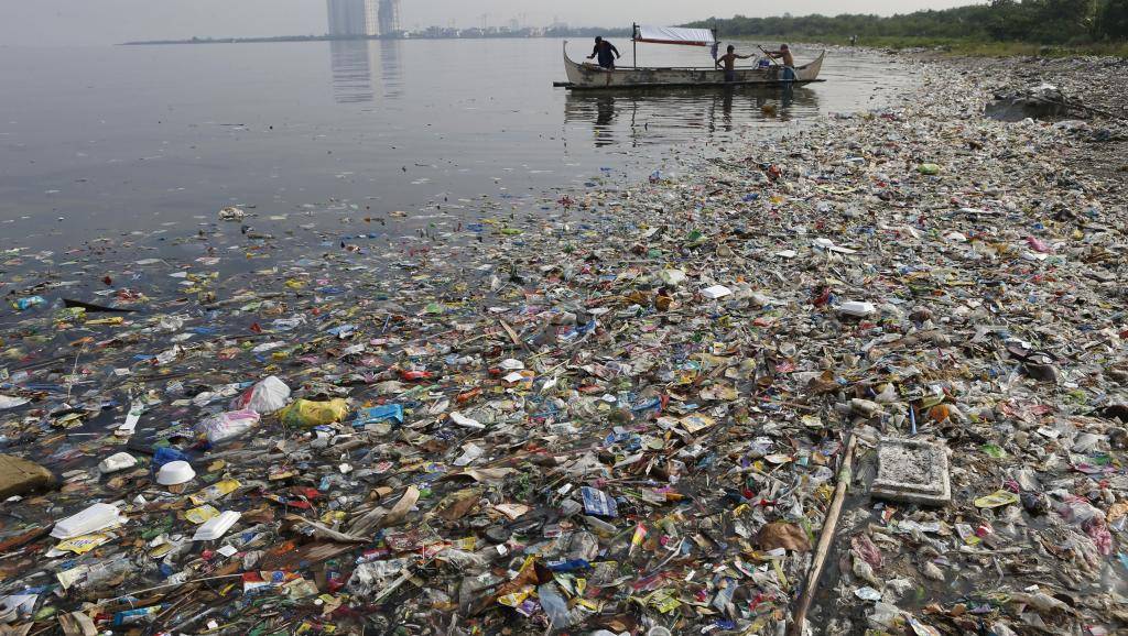 Déchets sur le fleuve Niger à Niamey.