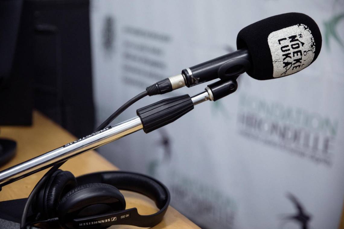 In the studio of Radio Ndeke Luka in Bangui, Central African Republic.