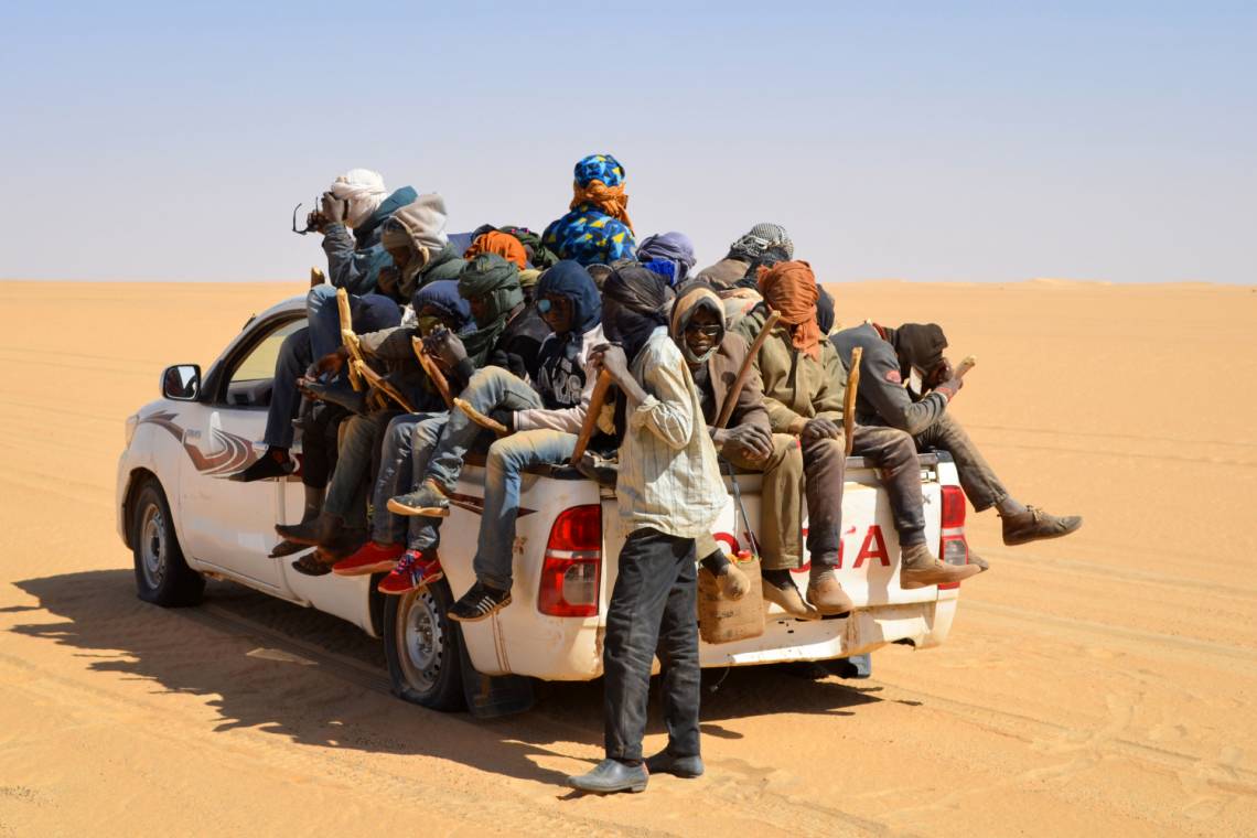 Migrants in the Sahel trying to cross the desert to reach Libya.
