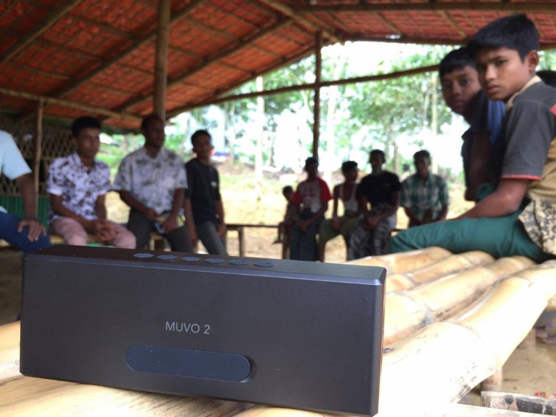 A loudspeaker used to narrowcast the Jamtoli Information Line audio program in the Jamtoli refugee camp, Bangladesh.