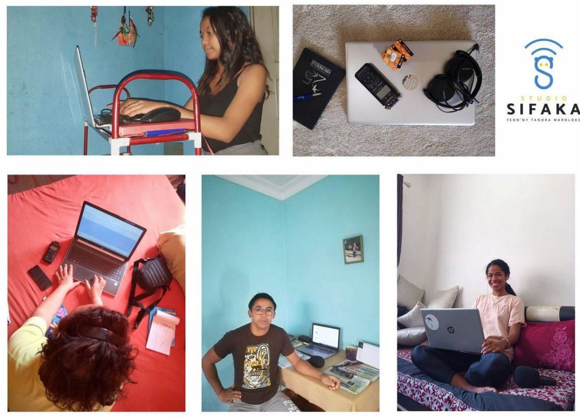 Some of Studio Sifaka&#039;s journalists teleworking in Antananarivo, Madagascar.