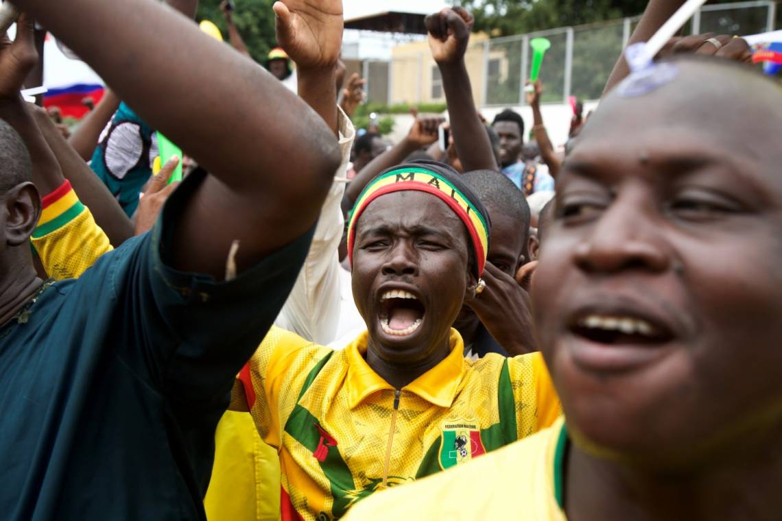 During a demonstration in support of the Malian army and the National Committee for the Salvation of the People (CNSP) in Bamako, Mali on August 21, 2020.