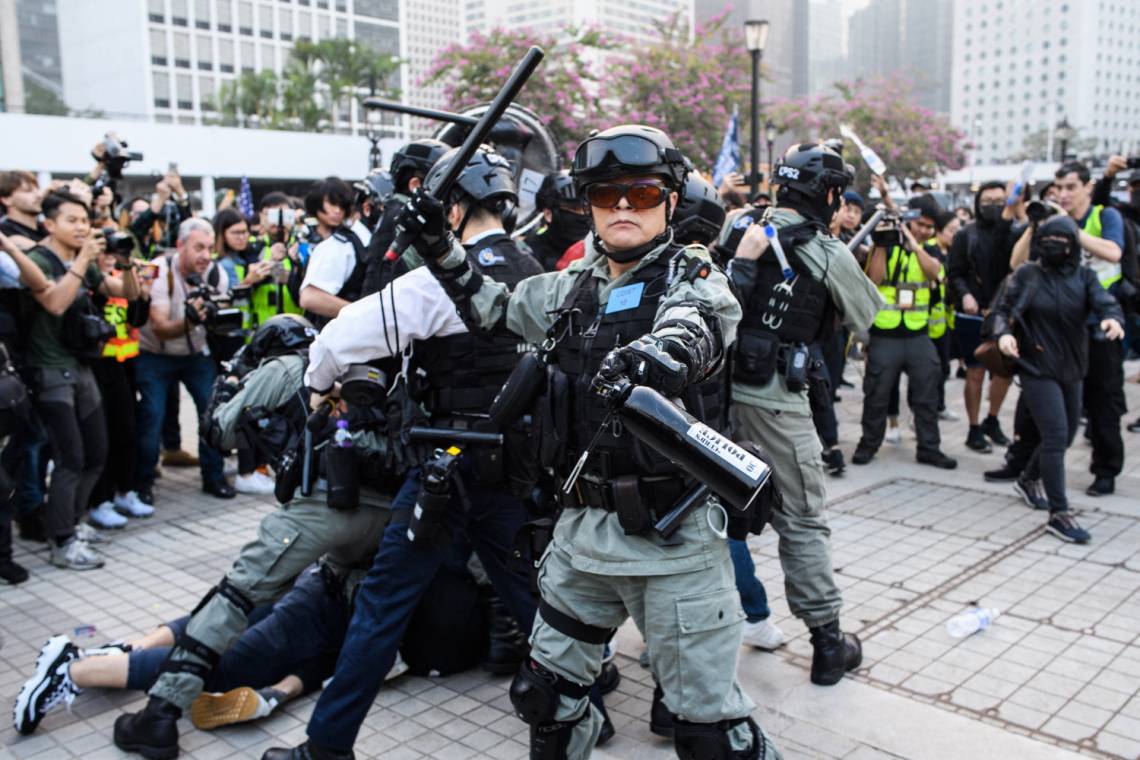 Pendant une manifestation à Hong-Kong, en décembre 2019.