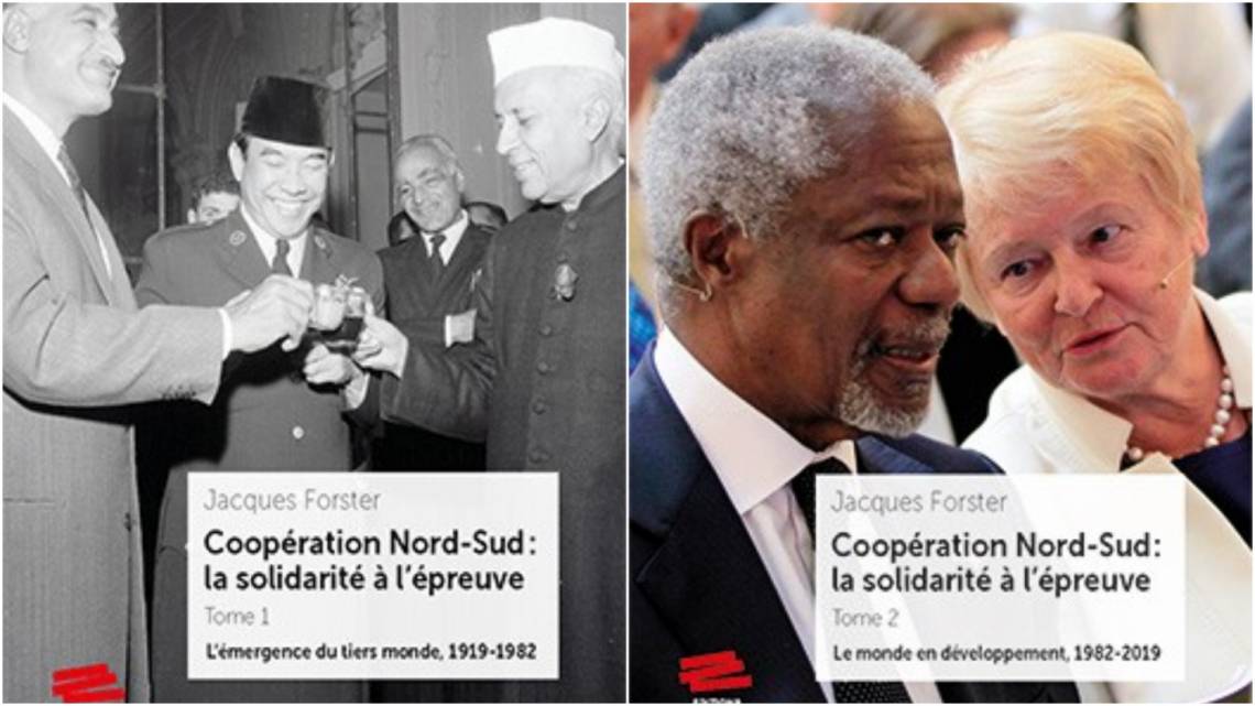 Couvertures des deux tomes de l&#039;histoire de la Coopération Nord-Sud, par Jacques Forster, publiés aux Editions Alphil fin 2021.