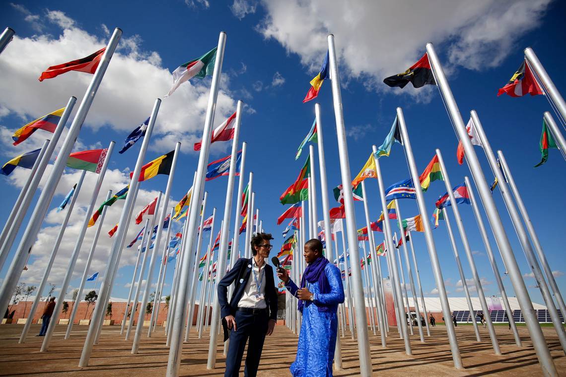 A Malian journalist from Studio Tamani, Fondation Hirondelle&#039;s news program in Mali, in Marrakech for the coverage of COP22 in 2016.