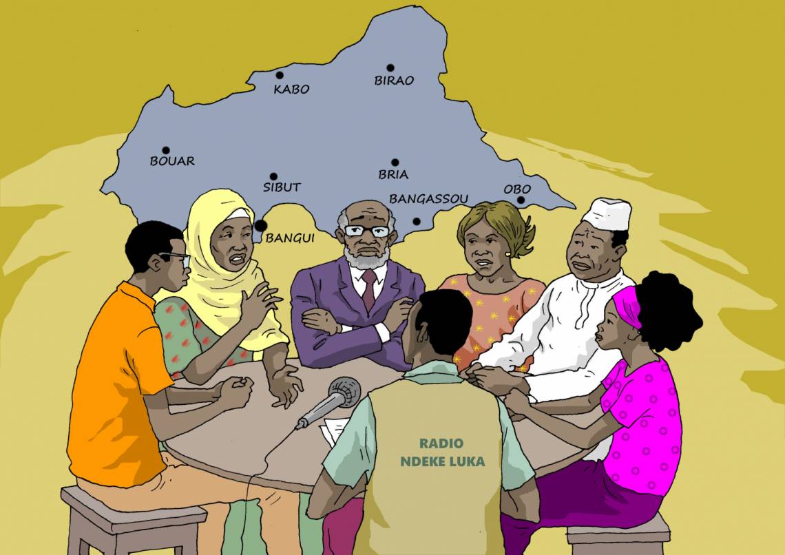 Illustration by Central African cartoonist Didier Kassaï for Radio Ndeke Luka&#039;s electoral charter