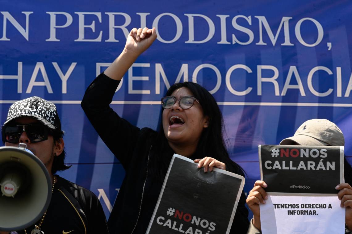 Demonstration by journalists and civil society in Guatemala City ahead of the elections on 25 June, March 2023. 
