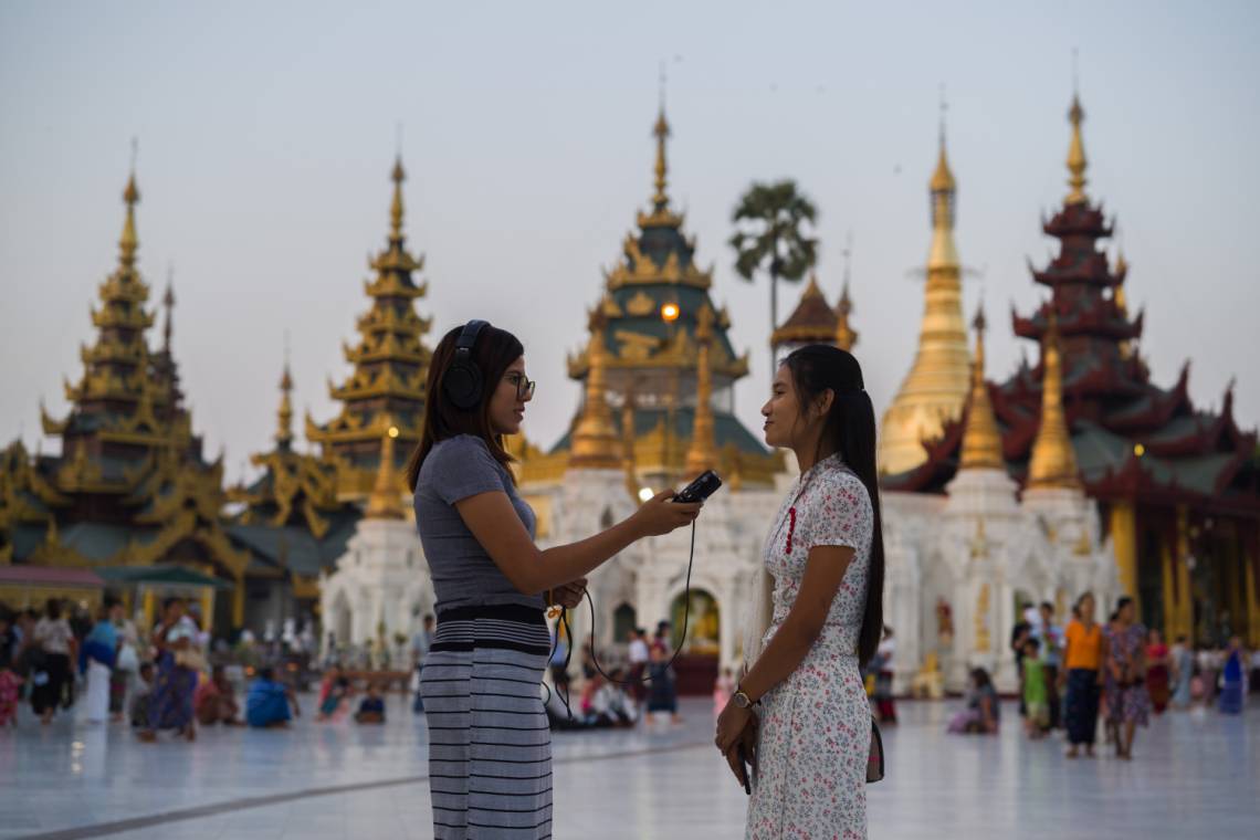 Doh Athan journalist reporting in Yangon, Myanmar 