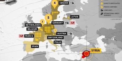 European justice strikes on crimes in Syria: a map produced by Justice Info