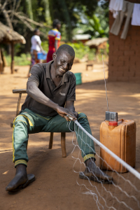 Alexis Baranissa, 58, listens to radio Zereda and Radio Ndeke Luka in Obo, in the south-east of the Central African Republic. Alexis has a leg injury that makes it difficult for him to move around. He says that radio 
