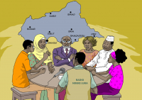 Illustration by Central African cartoonist Didier Kassaï for Radio Ndeke Luka's electoral charter